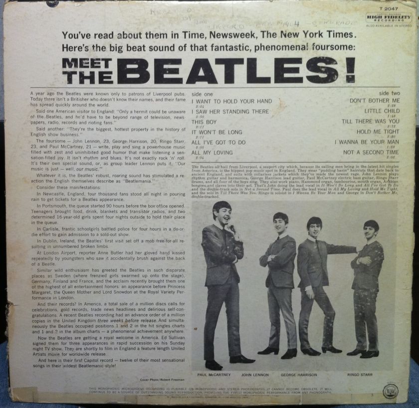   BEATLES meet the LP T 2047 Mono Rare 2 BMI Credits Only 1964  