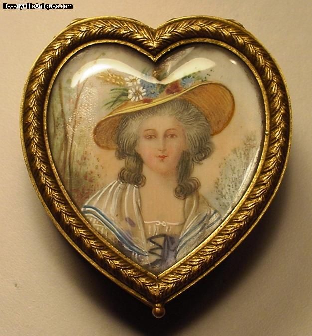 Gilt Metal Heart Shaped Miniature Portrait Jewelry Box  
