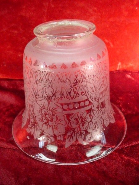 Antique 1920s GAS OIL LAMP CRYSTAL SHADE Glass Floral ROSES Fitment 