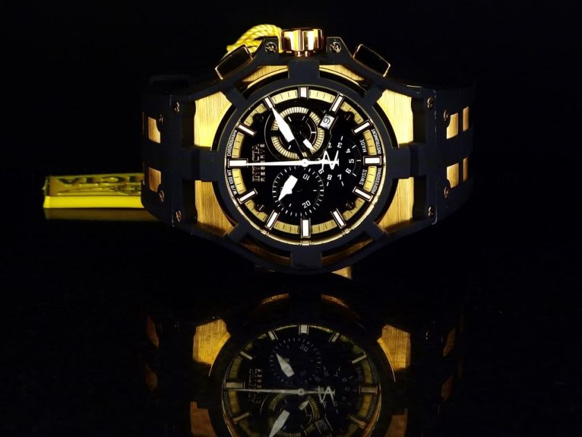 NEW Invicta Reserve Mens Akula SWISS MADE Chronograph 18K Gold   Blk 