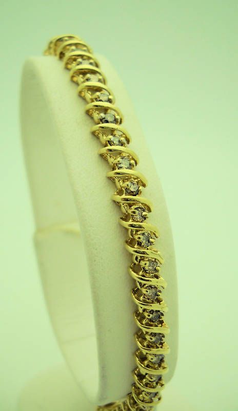 1cttw DIAMOND 7 INCH LONG BRACELET SOLID 10K GOLD, 11.4g  