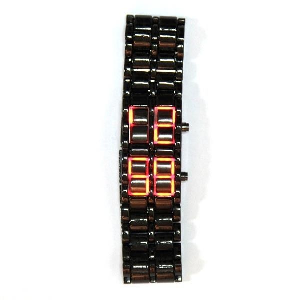 Lava Style Iron Samurai Black Bracelet Red LED Watch  