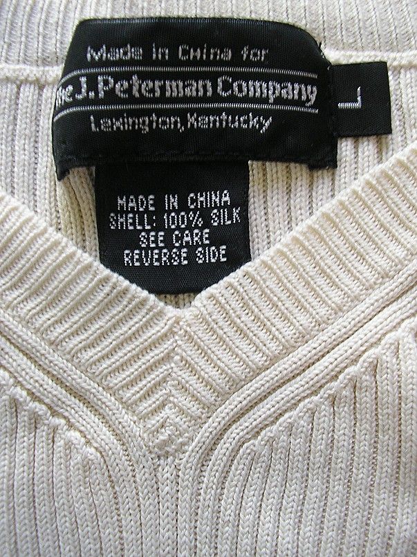 PETERMAN SWEATER SILK BISQUE V NECK LONG SLEEVES LARGE  