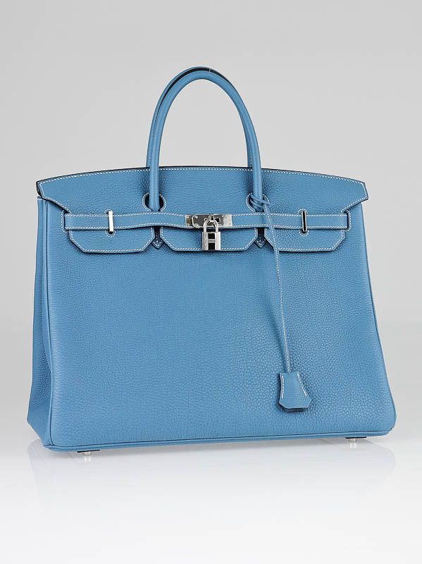 Hermes 40cm Blue Jean Clemence Leather Palladium Hardware Birkin Bag 