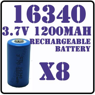 8PCS CR 123A 123A GTL 16340 3.7V rechargeable battery  