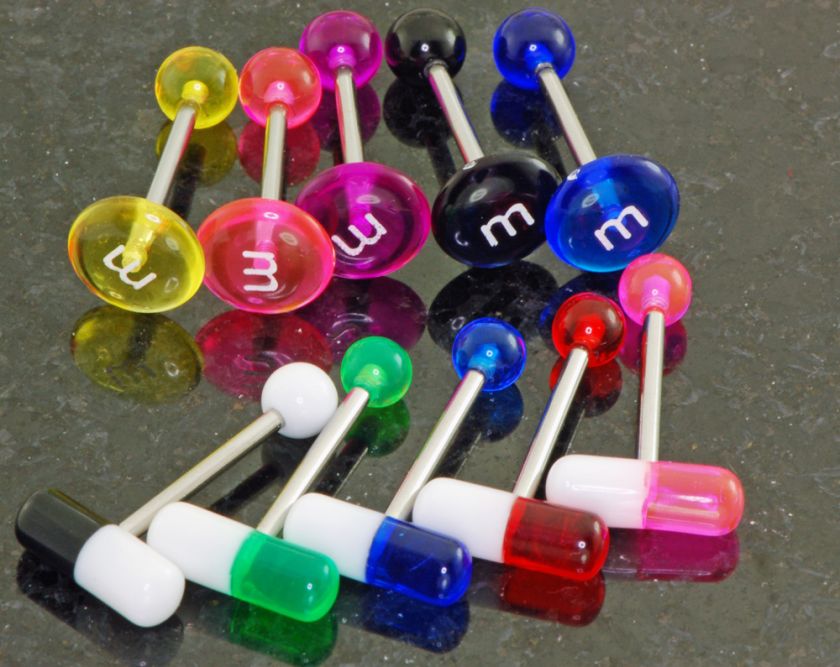 Pc 14g UV Pill & Letter M Tongue Rings Body Jewelry  