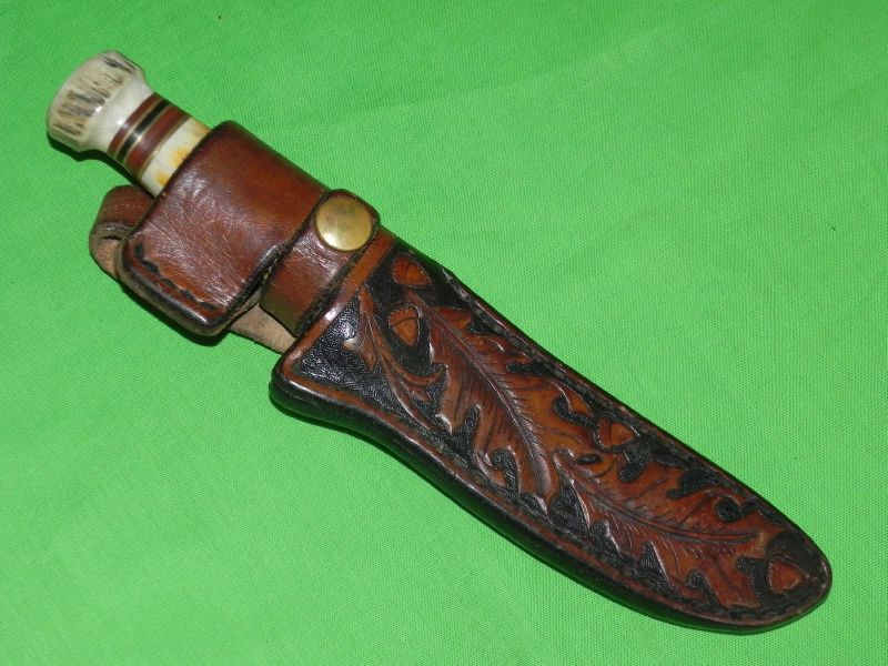   Hand Made 2002 R. J. YOUNG MARBLES Hunting Fighting Stag Knife Sheath