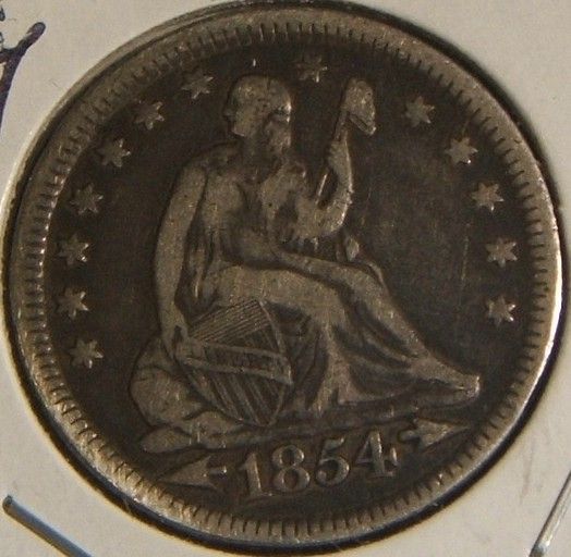 1854 SEATED LIBERTY SILVER QUARTER~~TOUGH DATE~~ARROWS  