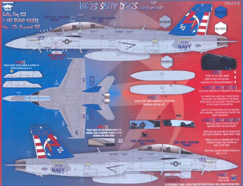 Fightertown Decals 1/48 F 18F TEST HORNET VX 23 SALTY DOGS  