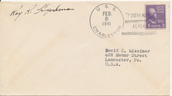 Description Naval cover U.S.S. Charleston 2/5/1941 Juneau Alaska 