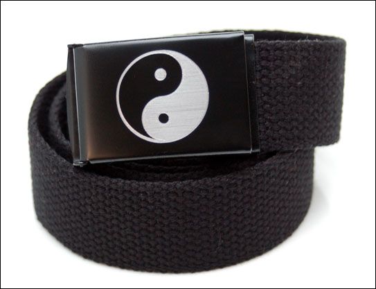 CUSTOM ENGRAVED YIN YANG SYMBOL WEB BELT & BUCKLE  