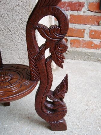   Antique English Carved Wood Ornate Asian End Lamp Table 1of 2 avail