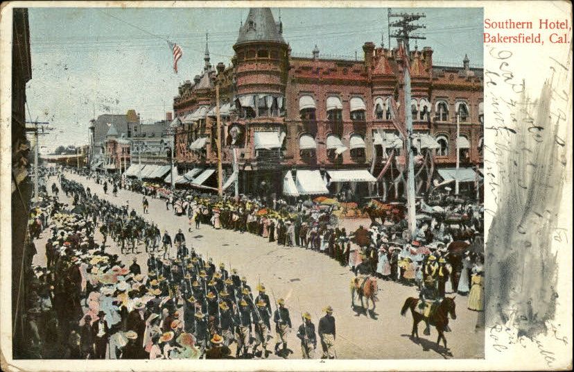 BAKERSFIELD CA Southern Hotel PARADE c1910 Postcard  