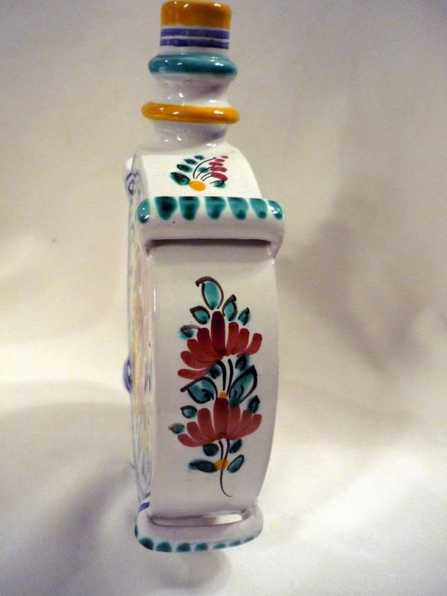 VINTAGE TALAVERA MAJOLICA CERAMIC CANTEEN SHAPED DECANTER SIGNED 