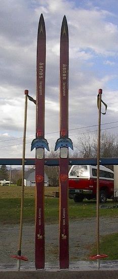 Vintage Set Wooden 58 HICKORY Skis + Bamboo Poles ASNES LANGRENN 