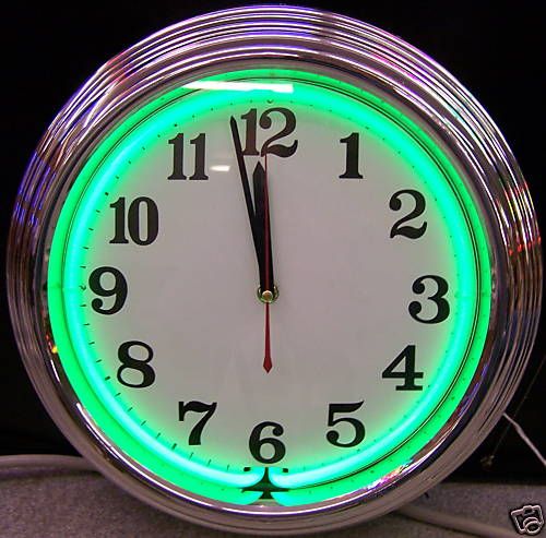 Wholesale lot 10 Green NEON chrome finish clock sign  