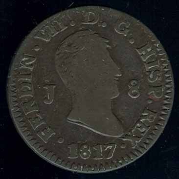 SPAIN RARE BEAUTIFUL JUBIA 8 MARAVEDIES 1817 COIN RARE LOOK  