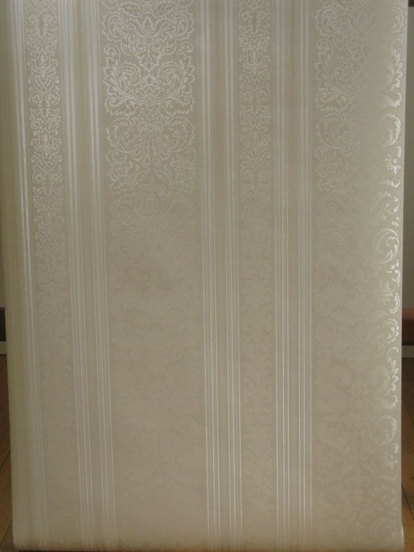 Vintage Wallpaper Pearly White Damask Stripe Satin 1m  