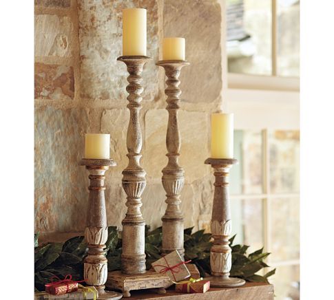  ,TABLE,CANDLE,Holders,x2,COLUMN,Wood,Columns,hand carved,  