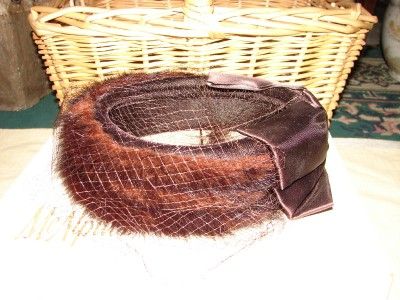 Vintage 40s 50s Dark Brown MINK Fur CROWN Hat Netting  