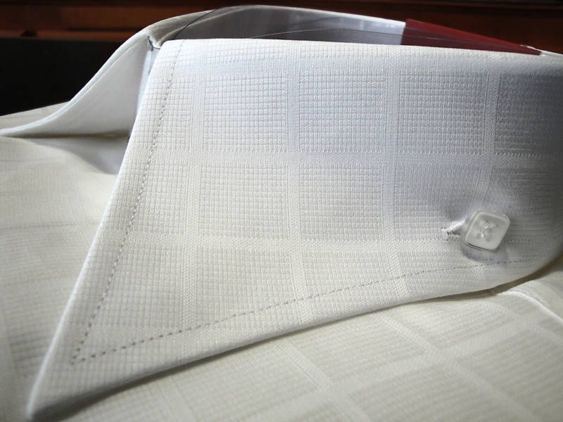 AXXESS HIGH COLLAR SHIRT WHITE WINDOWPANE FRENCH CUFF  