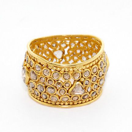 18K Yellow Gold Wedding Band Rose Cut Diamond Anniversary Ring Size 6 