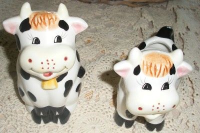   Vintage Black & White Porcelain Cow Creamer & Sugar Set Harvest Gifts