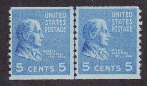 US Sc 845 MNH. 1939 5c Monroe Joint Line Coil Pair VF  