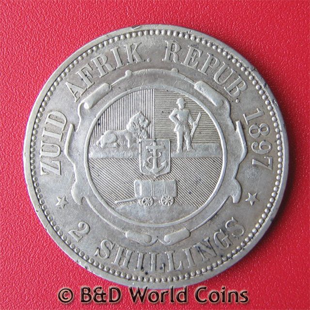 SOUTH AFRICA 1897 2 SHILLINGS SILVER TONED LOW MINT DATE SCARCE 