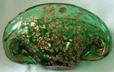 MURANO SALVIATI Gold Aventurine VASE / SEA SHELL Dish  