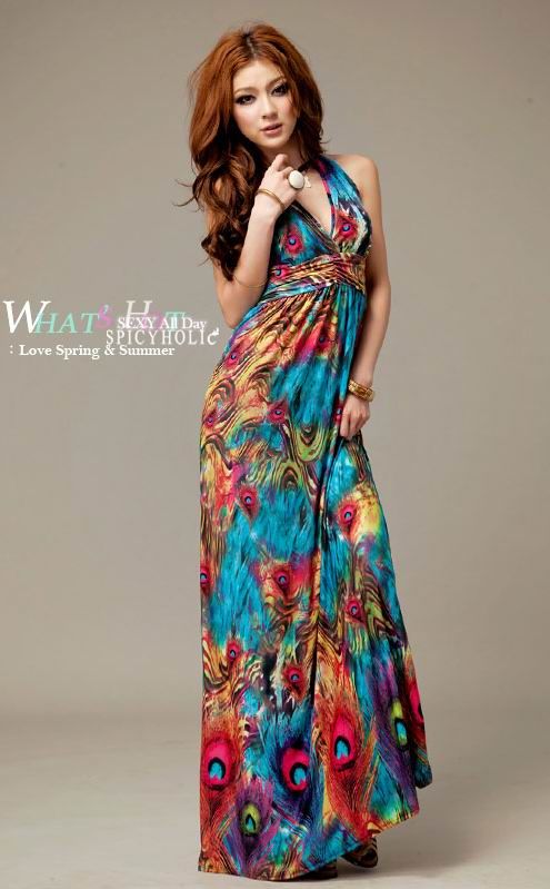 New Korea Womens Bohemian Maxi Ice Silk Long Dress Skirt BOHO Flower 