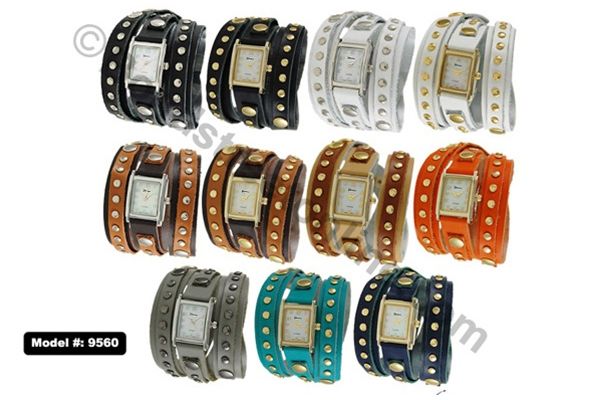 10 PCS GENEVA LEATHER TRIPLE WRAP SQUARE WATCHES [9550]  