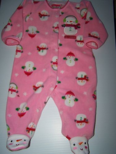 CARTERS PINK SOFT SNOWMAN PAJAMA ~ BABY 3/6 MO ~ NEW  