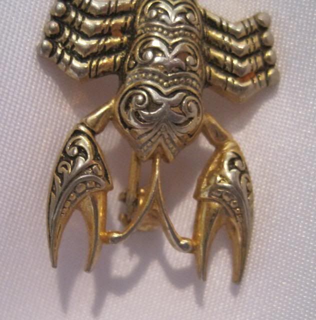 Vintage Damascene Lobster Brooch Pin  