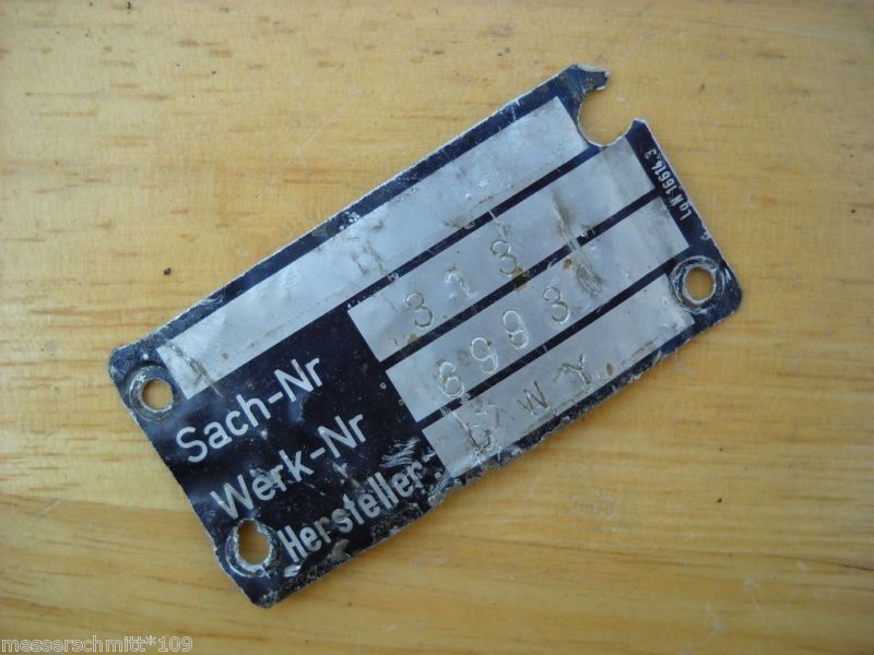 WW2 German Luftwaffe Elevator Data Plate   Fw190 A8  