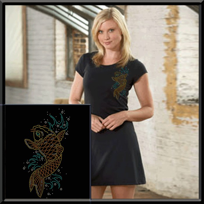 Metal Studs Koi Fish Goldfish T Shirt Dress S,M,L,XL  