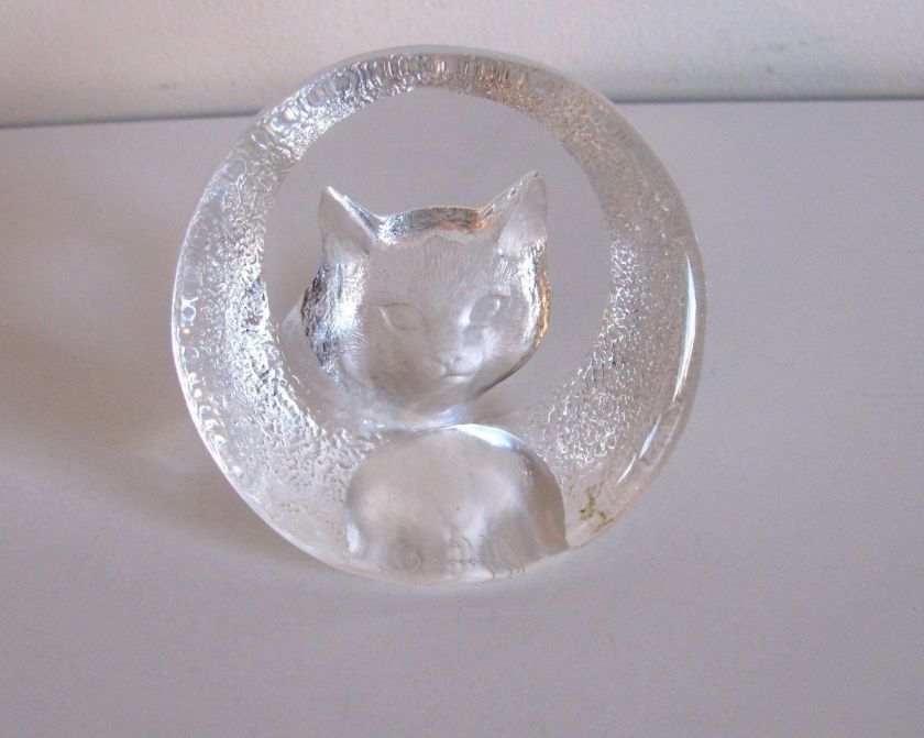 MATS JONASSON Sweden Crystal Ice Sculpture PAPERWEIGHT CAT Kitten 