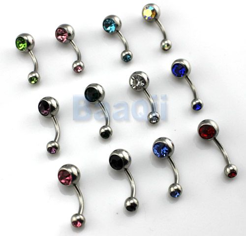 12 Ball Gem Crystal Rhinestone Belly Navel Barbell Button Bar Ring 