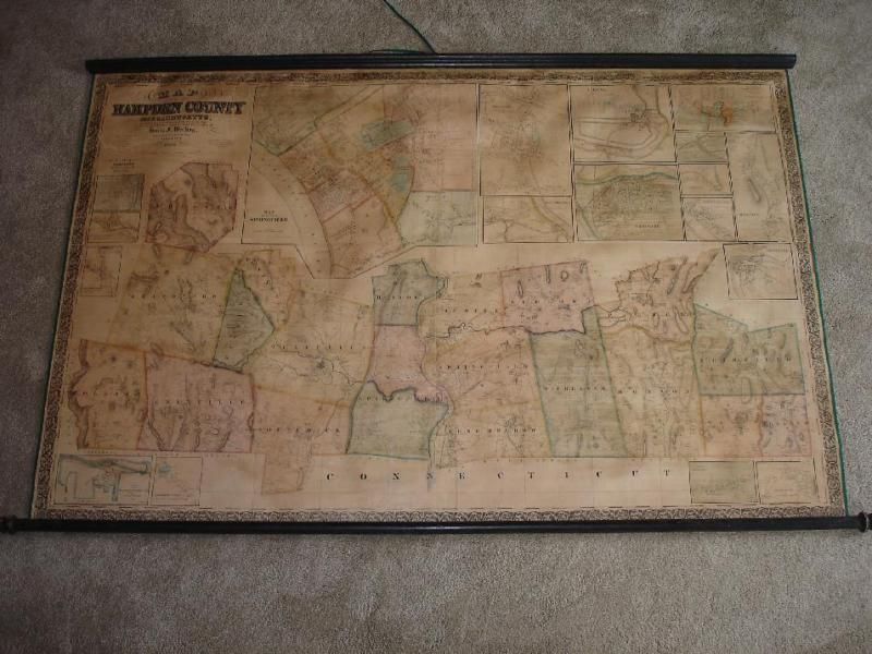 Original 1855 Walling Wall Map Hamden County MA  