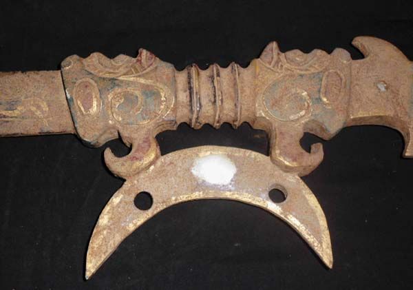 27 Old Chinese Gilt Nephrite Jade Carved Sword Carving  