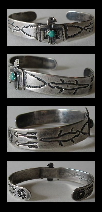   INDIAN STERLING THUNDERBIRD & ARROWS CHILD SIZE CUFF BRACELET  