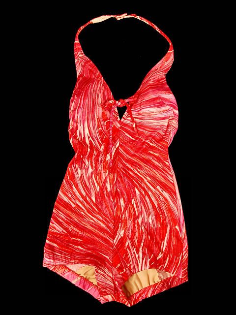 Vintage Swimsuit One Piece Halter Style Pink/Red Cole Of Ca 1970S 