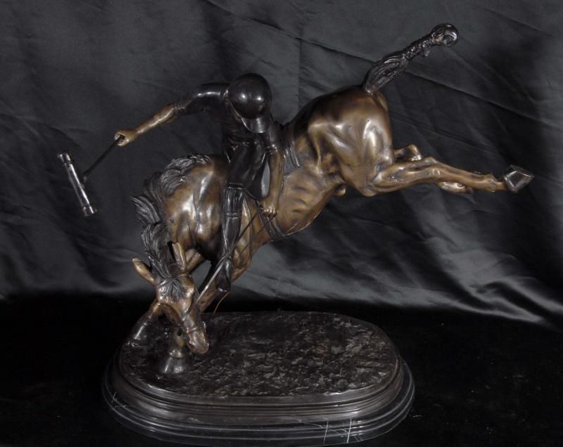 English Bronze Polo Player Horse Jockey Statue Casting  