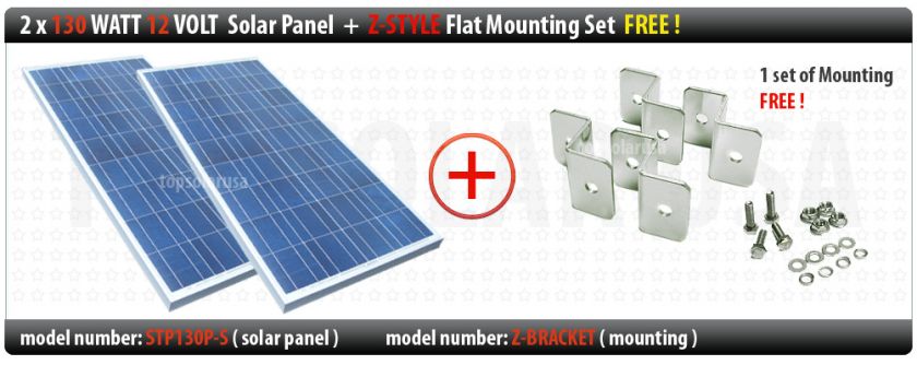 LOT OF 130 WATT 12 VOLT SOLAR PANELS   130W x 2 pcs + FREE MOUNTING 