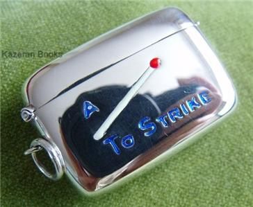 Solid Silver & Enamel Matchsafe Vesta Match To Strike  