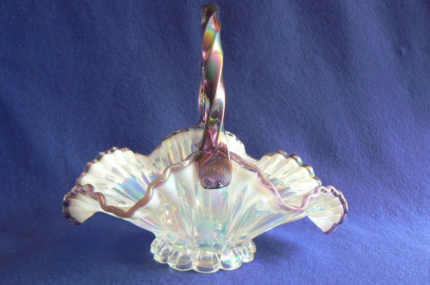 Fenton 10 French Opalescent Basket w/Violet trim 100th  