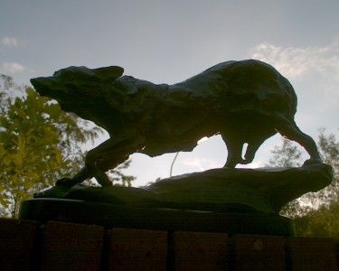 SUPERB SOLID BRONZE SCULPTURE SKULKING FOX Signed Barye  