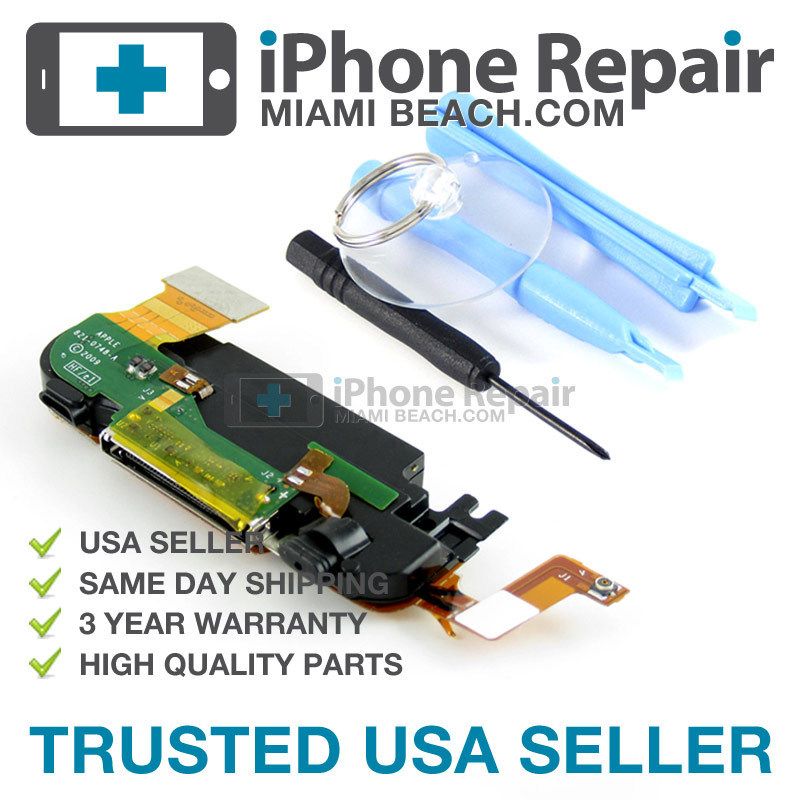 IPHONE 3GS LOWER DOCK CHARGE PORT CONNECTOR ASSEMBLY US + Tools  