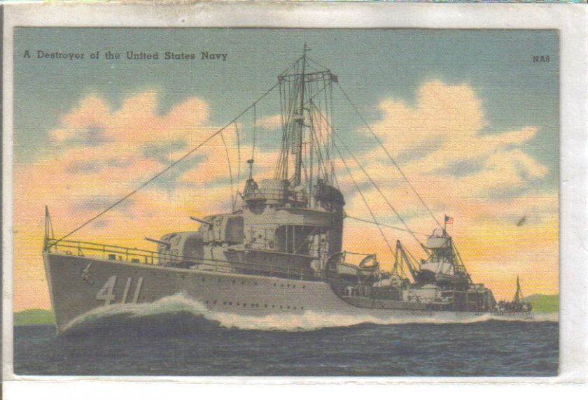 Destroyer ship United States Navy linen Postcard  