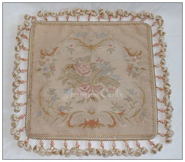 Faded Pastel Pink Beige AUBUSSON PILLOW Shabby Rose Floral Chic French 